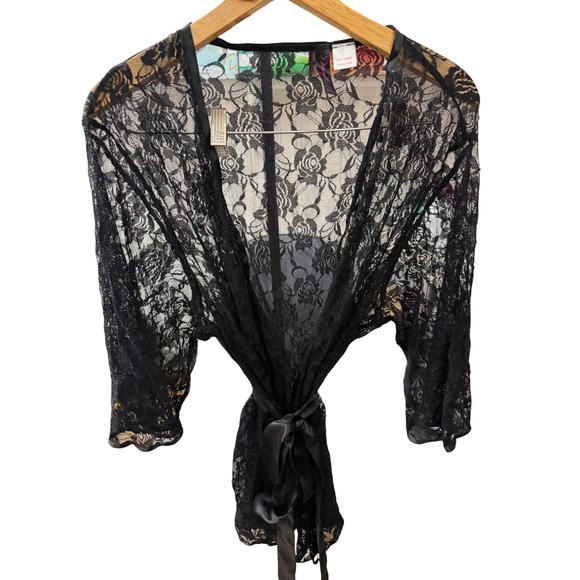Dreamgirl Other - Dreamgirl Lace Robe Womens 3X/4X Black Excellent Sheer Floral Satin Tie 6096X